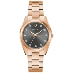 Bulova Ladies' Classic Grey Dial Diamond Rose Gold PVD Watch