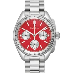 Bulova Lunar Pilot Chronograph Blood Moon 44mm Red Dial Steel Bracelet Watch
