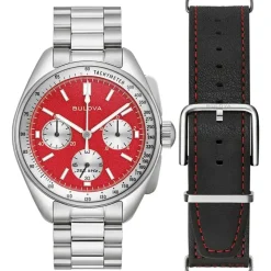 Bulova Lunar Pilot Chronograph Blood Moon 44mm Red Dial Steel Bracelet Watch