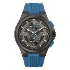 Bulova Maquina Chronograph 46mm Black Dial Blue Strap Watch