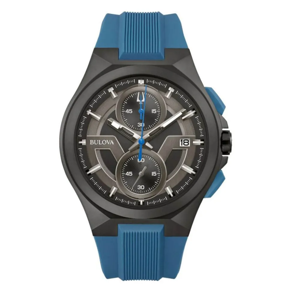 Bulova Maquina Chronograph 46mm Black Dial Blue Strap Watch
