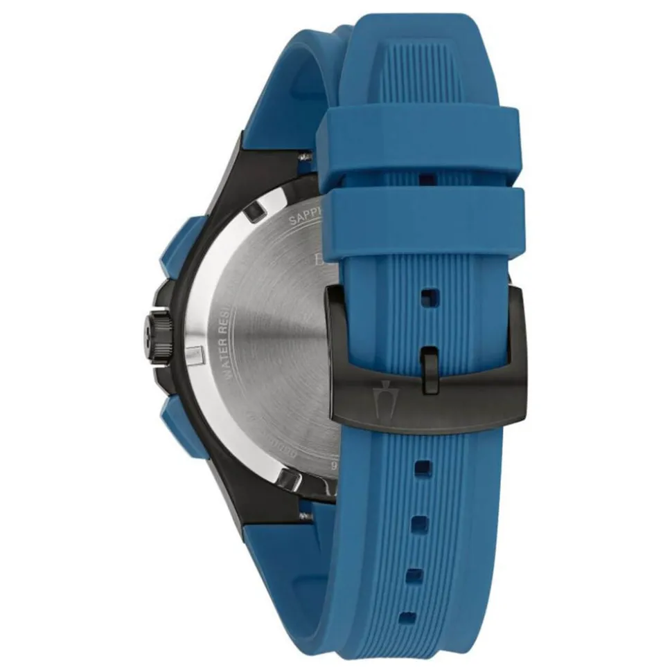 Bulova Maquina Chronograph 46mm Black Dial Blue Strap Watch