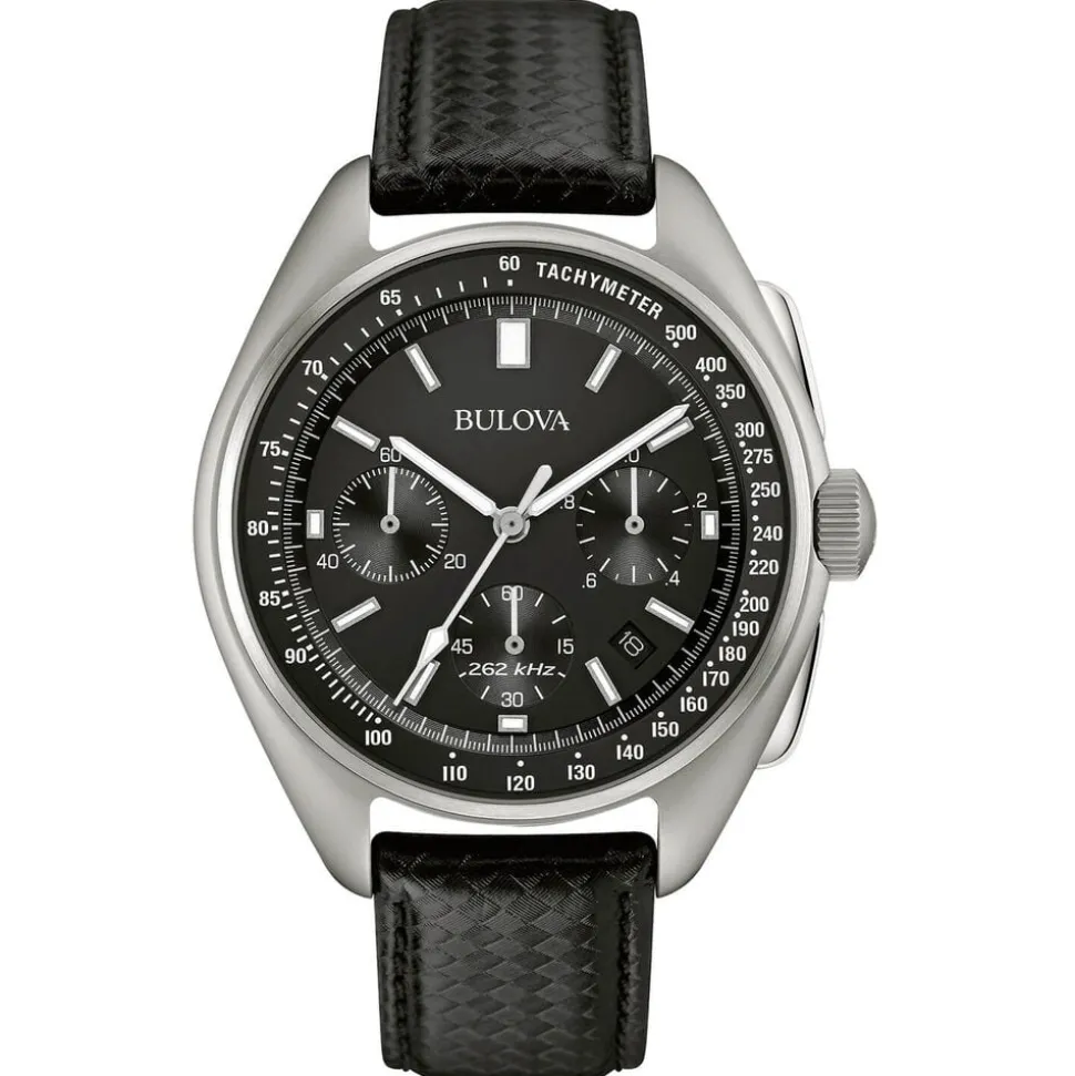 Bulova Moonwatch 45mm Black Dial Steel Case Black Strap Watch