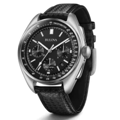 Bulova Moonwatch 45mm Black Dial Steel Case Black Strap Watch