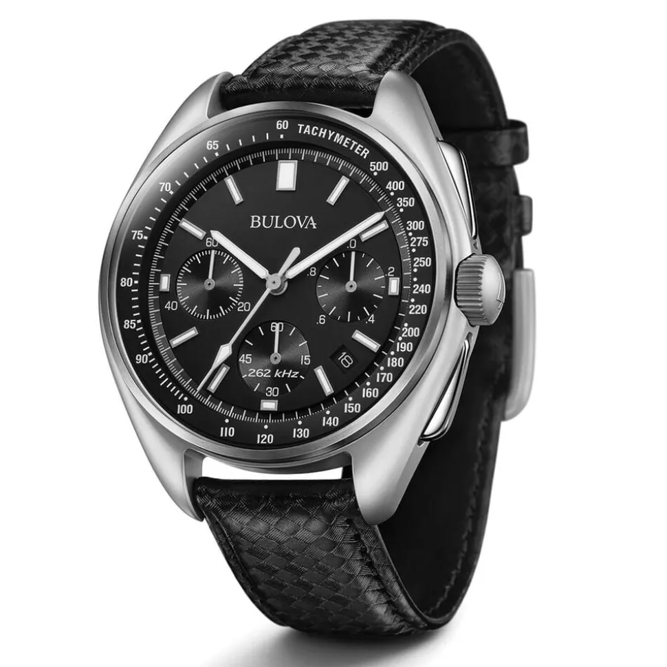 Bulova Moonwatch 45mm Black Dial Steel Case Black Strap Watch