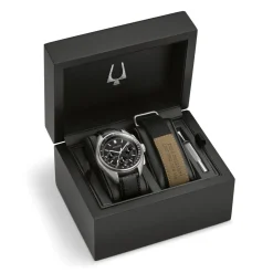 Bulova Moonwatch 45mm Black Dial Steel Case Black Strap Watch