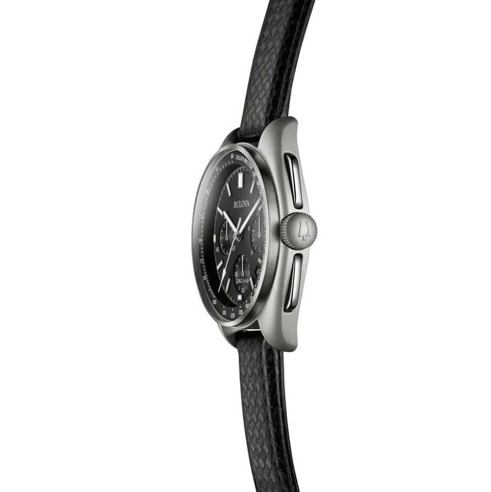 Bulova Moonwatch 45mm Black Dial Steel Case Black Strap Watch