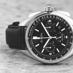 Bulova Moonwatch 45mm Black Dial Steel Case Black Strap Watch