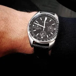 Bulova Moonwatch 45mm Black Dial Steel Case Black Strap Watch