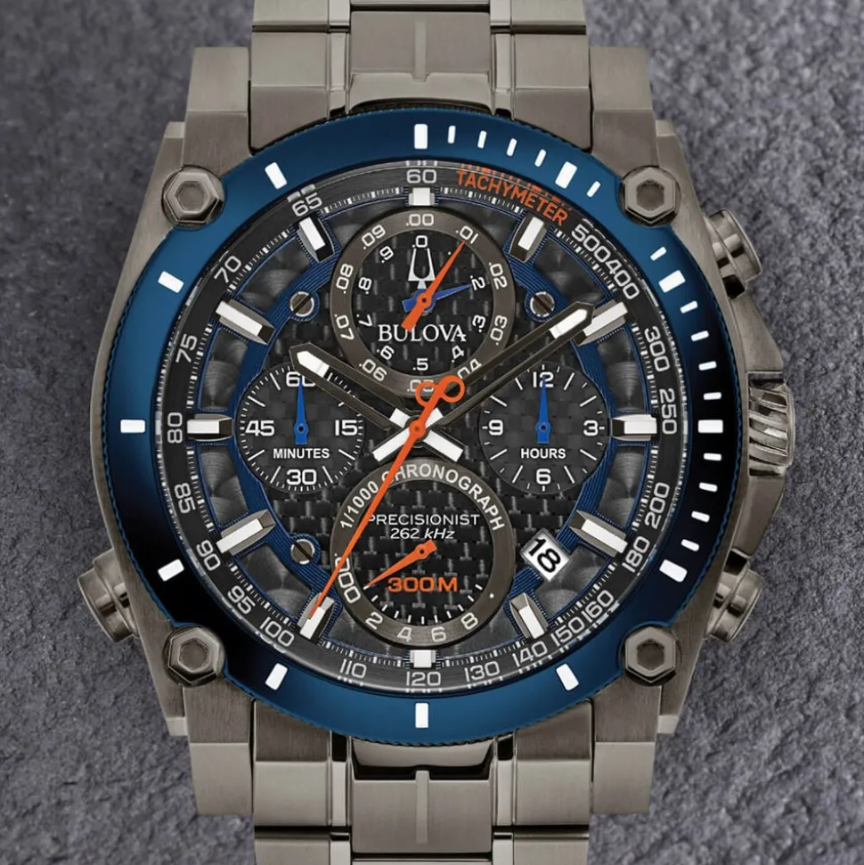 Bulova Precisionist 46.5mm Steel Case Black Dial Watch