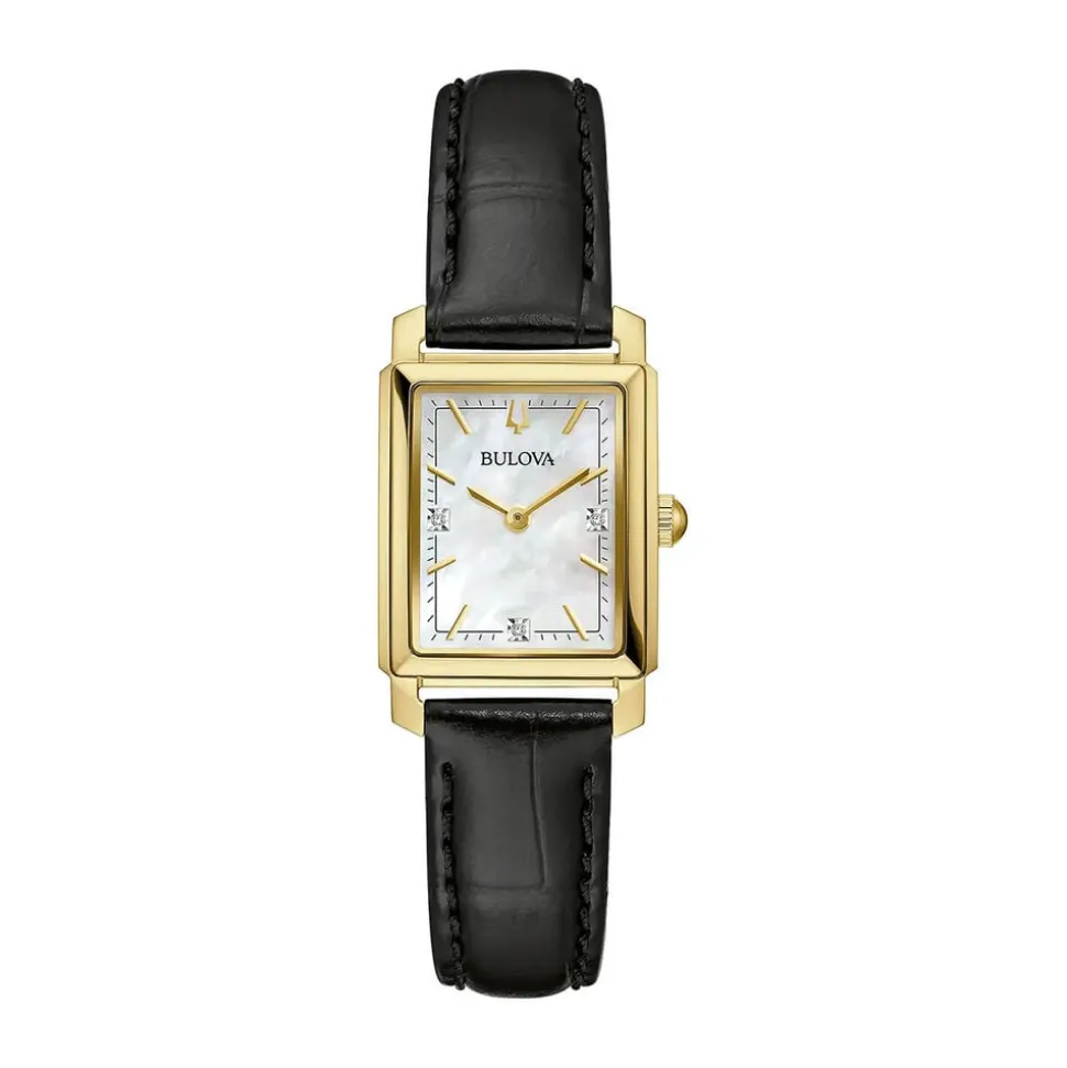 Bulova Sutton 21x33mm Mother of Pearl Dial Black Leather Strap Watch