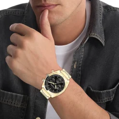 Calvin Klein CK Flex 42mm Black Dial Gold Plated Steel Bracelet Watch