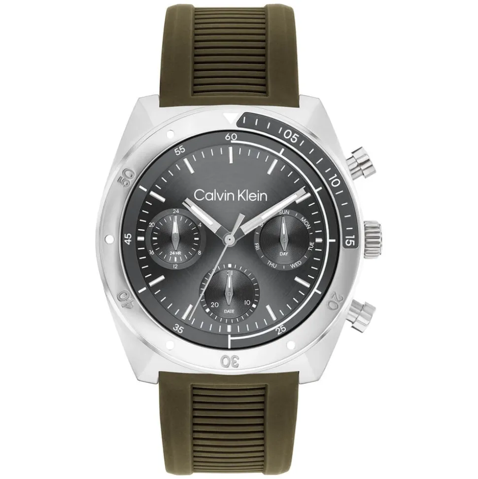 Calvin Klein CK Flex 42mm Grey Dial Green Silicon Strap Watch