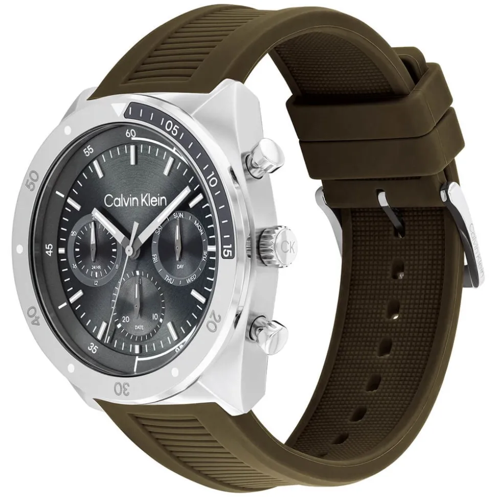 Calvin Klein CK Flex 42mm Grey Dial Green Silicon Strap Watch