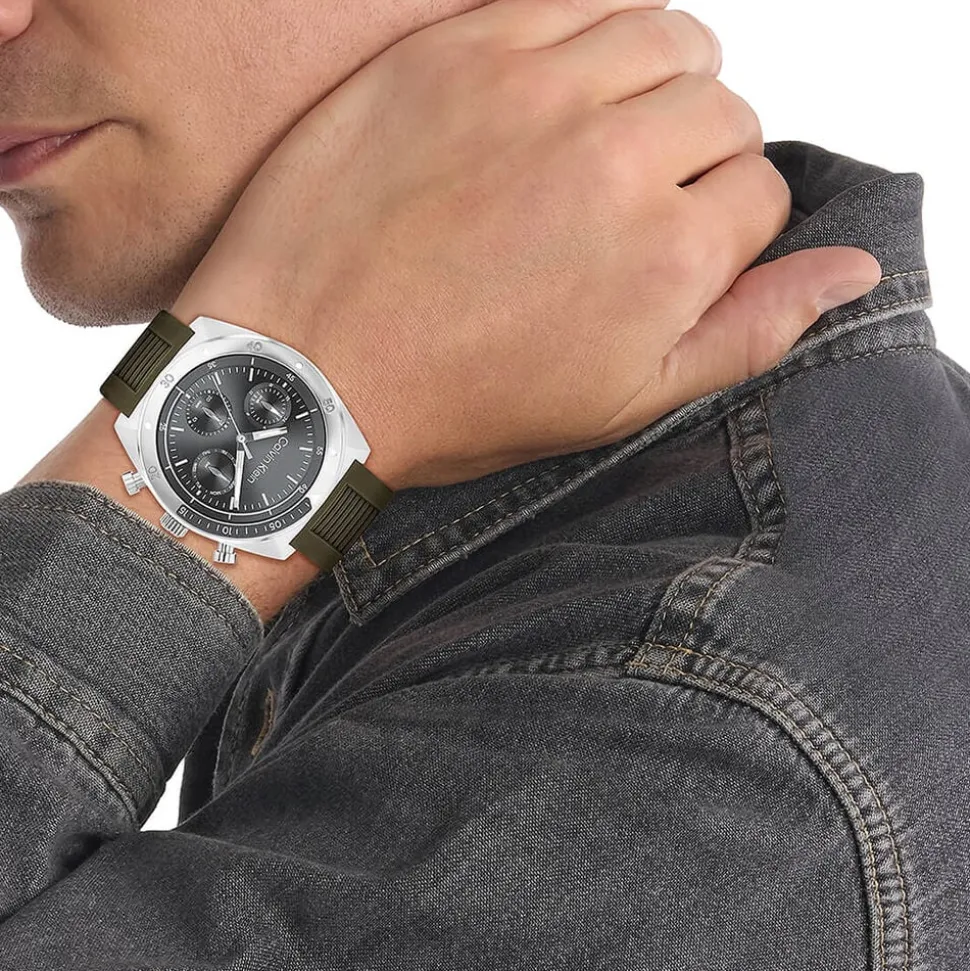 Calvin Klein CK Flex 42mm Grey Dial Green Silicon Strap Watch