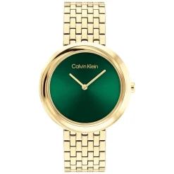 Calvin Klein 34mm Green Dial Yellow Gold IP Steel Bracelet Watch