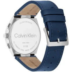 Calvin Klein 44mm Grey Dial Blue Leather Strap Watch