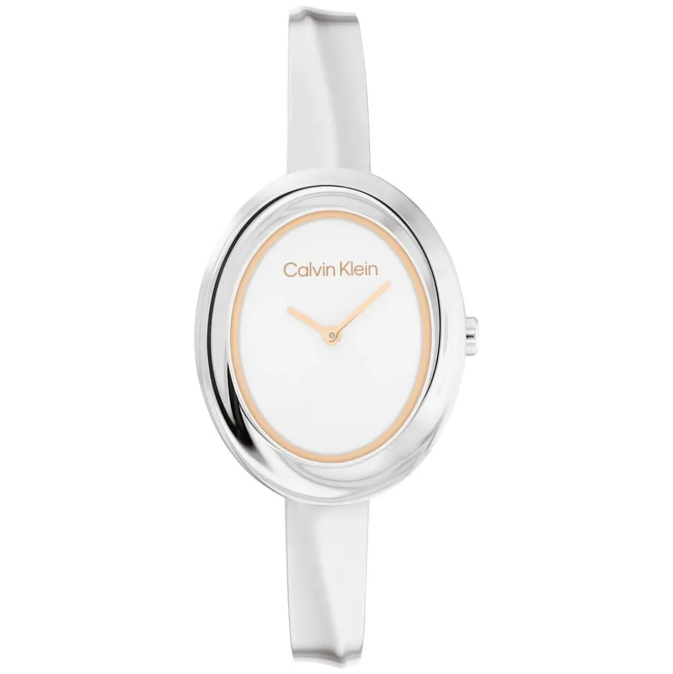 Calvin Klein 26mm White Dial Twisted Bezel Steel Bracelet Watch