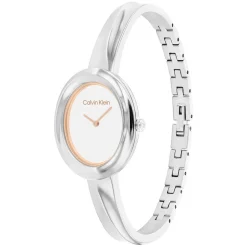 Calvin Klein 26mm White Dial Twisted Bezel Steel Bracelet Watch