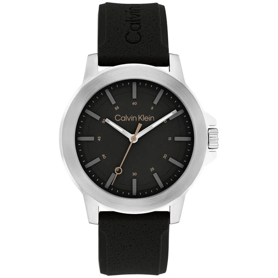Calvin Klein Reset 42mm Black Dial Steel Case Black Rubber Strap Watch