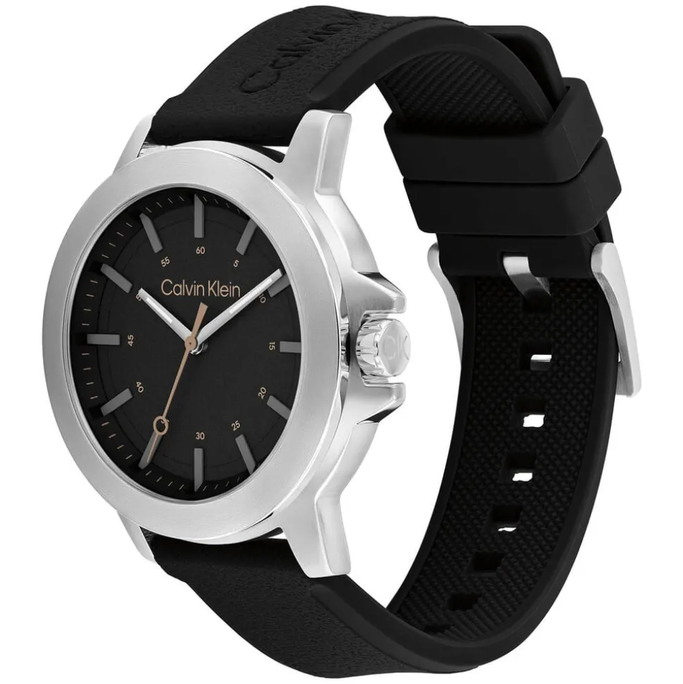 Calvin Klein Reset 42mm Black Dial Steel Case Black Rubber Strap Watch