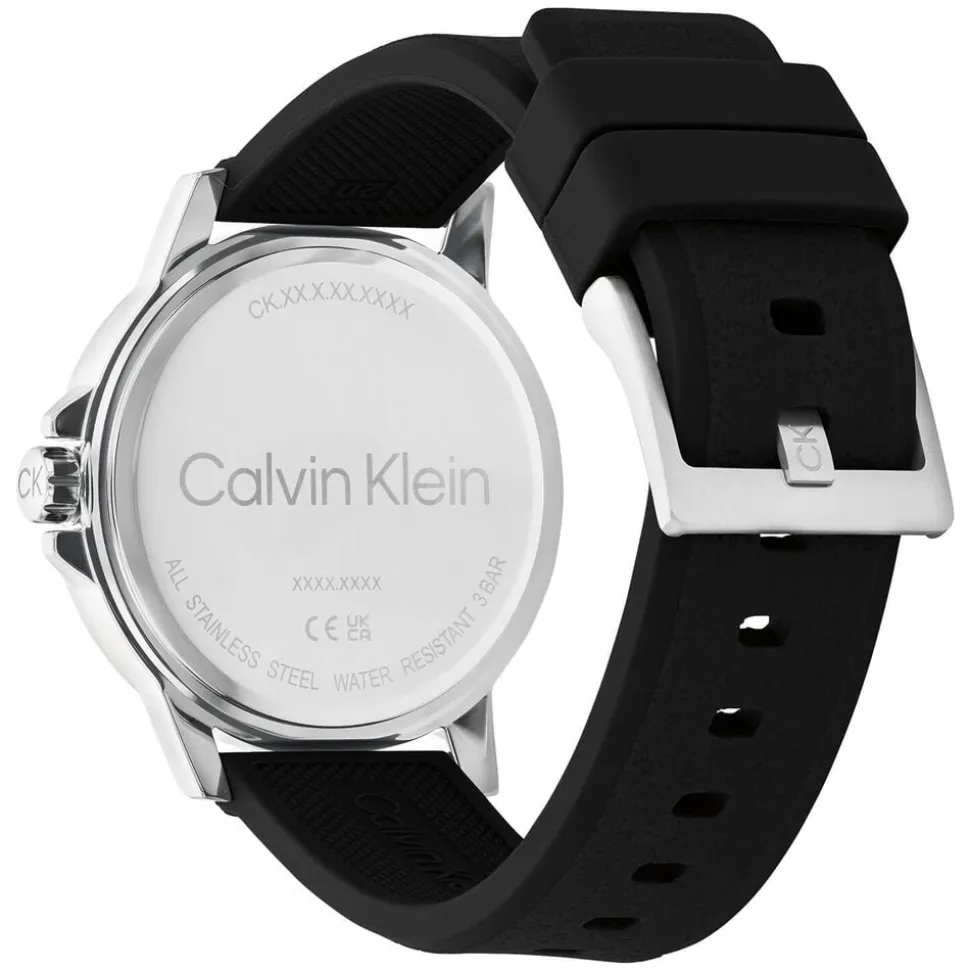 Calvin Klein Reset 42mm Black Dial Steel Case Black Rubber Strap Watch