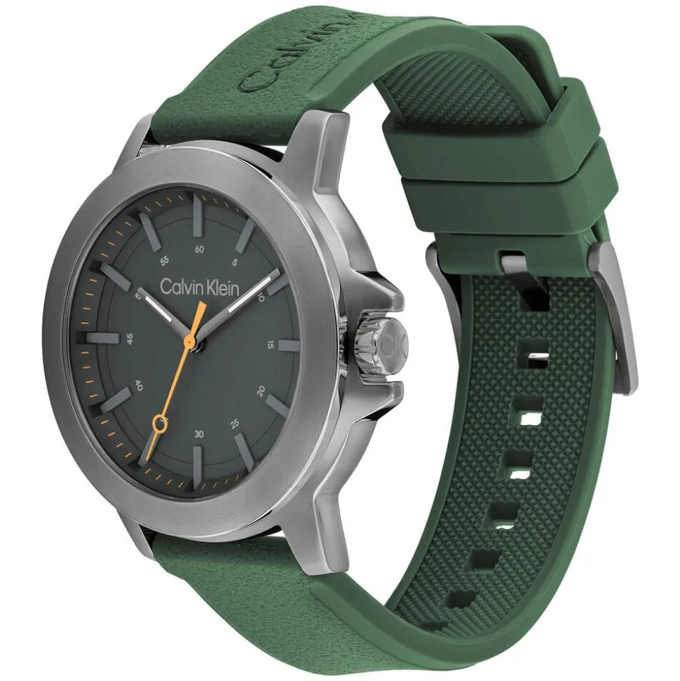 Calvin Klein Reset 42mm Grey Dial Green Rubber Strap Watch