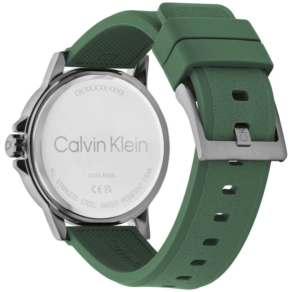 Calvin Klein Reset 42mm Grey Dial Green Rubber Strap Watch