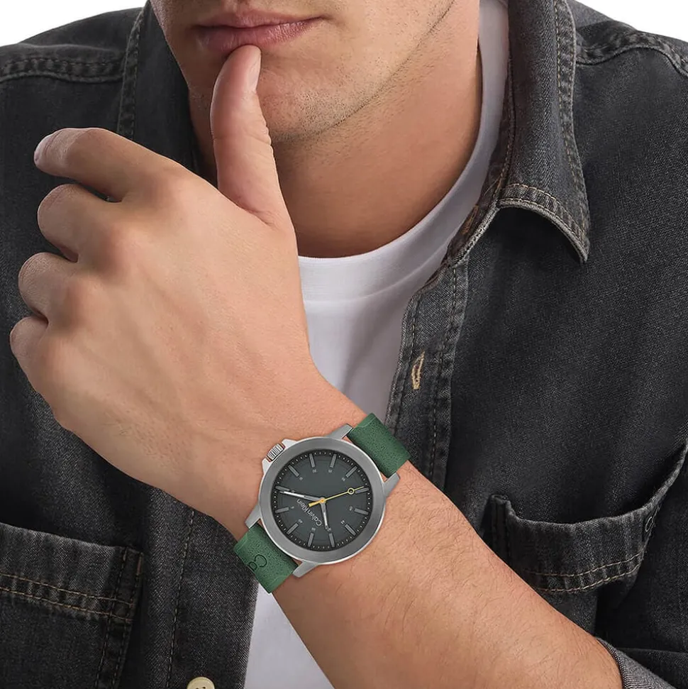 Calvin Klein Reset 42mm Grey Dial Green Rubber Strap Watch