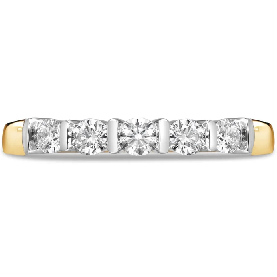 18 Carat Yellow Gold 5 Stone Diamond Bar Set 0.33ct Ladies Ring
