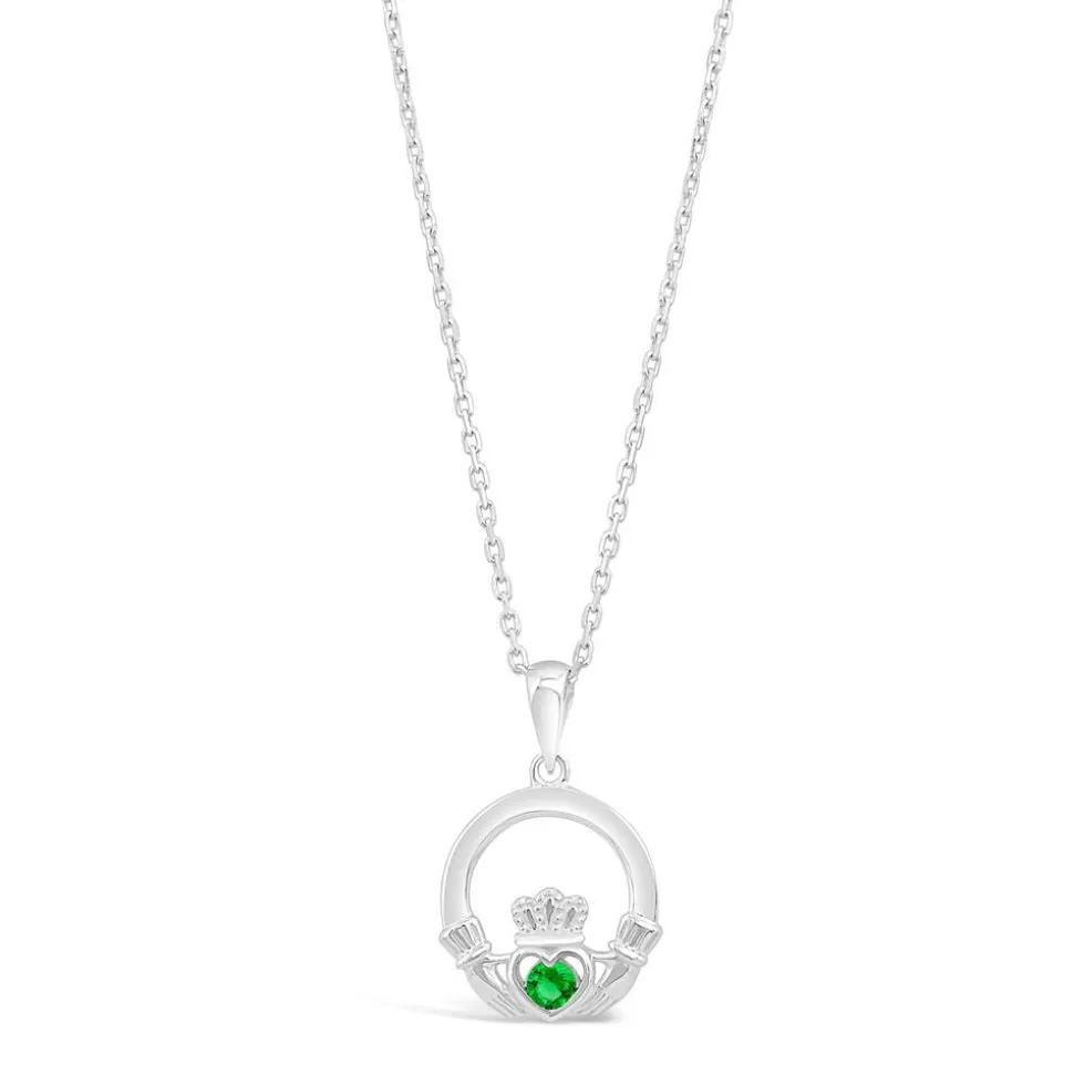 Celtic Claddagh Sterling Silver & Green Cubic Zirconia Pendant