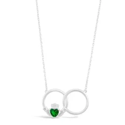 Celtic Claddagh Sterling Silver & Green Cubic Zirconia Interlocking Necklet