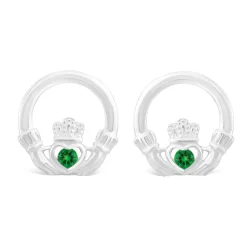 Celtic Claddagh Sterling Silver & Green Cubic Zirconia Earrings