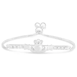 Celtic Claddagh Sterling Silver and Cubic Zirconia Slider Bracelet