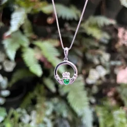 Celtic Claddagh Sterling Silver & Green Cubic Zirconia Pendant