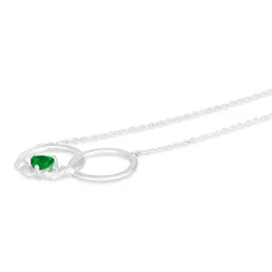 Celtic Claddagh Sterling Silver & Green Cubic Zirconia Interlocking Necklet