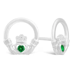 Celtic Claddagh Sterling Silver & Green Cubic Zirconia Earrings