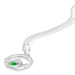 Celtic Claddagh Sterling Silver & Green Cubic Zirconia Pendant