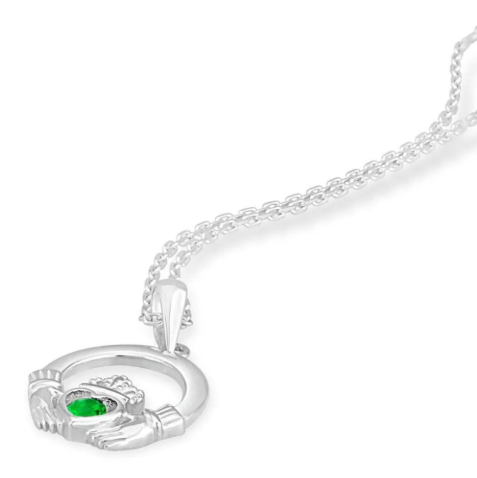 Celtic Claddagh Sterling Silver & Green Cubic Zirconia Pendant