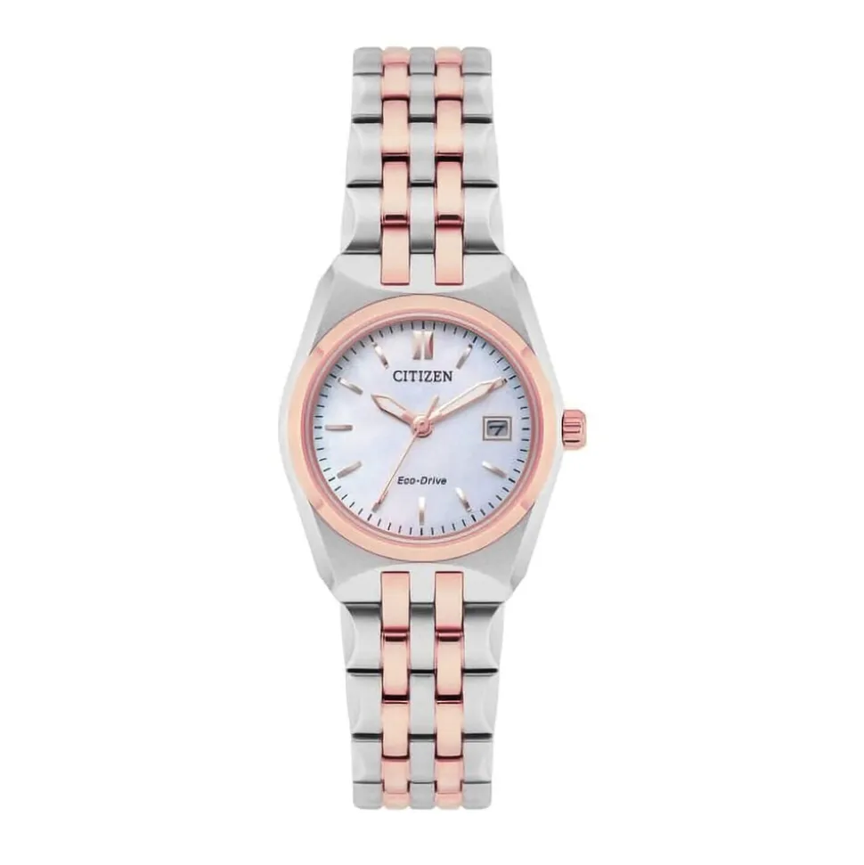 Citizen Eco Drive Corso 28mm White Dial Two Tone Bracelet Watch