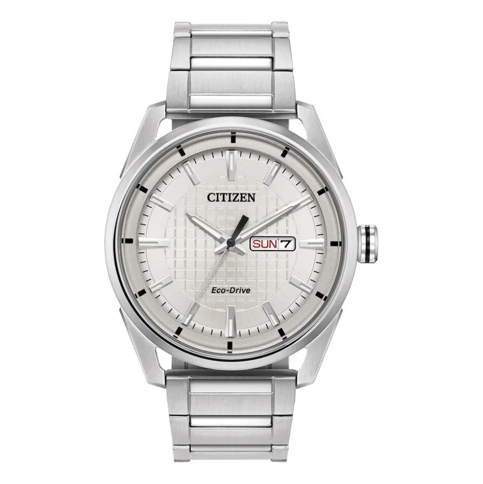 Citizen Eco Drive Silver Dial Stainless Steel Bracelet 42mm Mens Watch