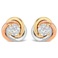 9ct 3 Colour Gold Cubic Zirconia Set Knot Stud Earrings