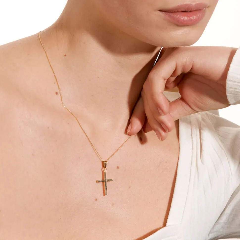9ct Gold Cross Pendant (Chain Included)