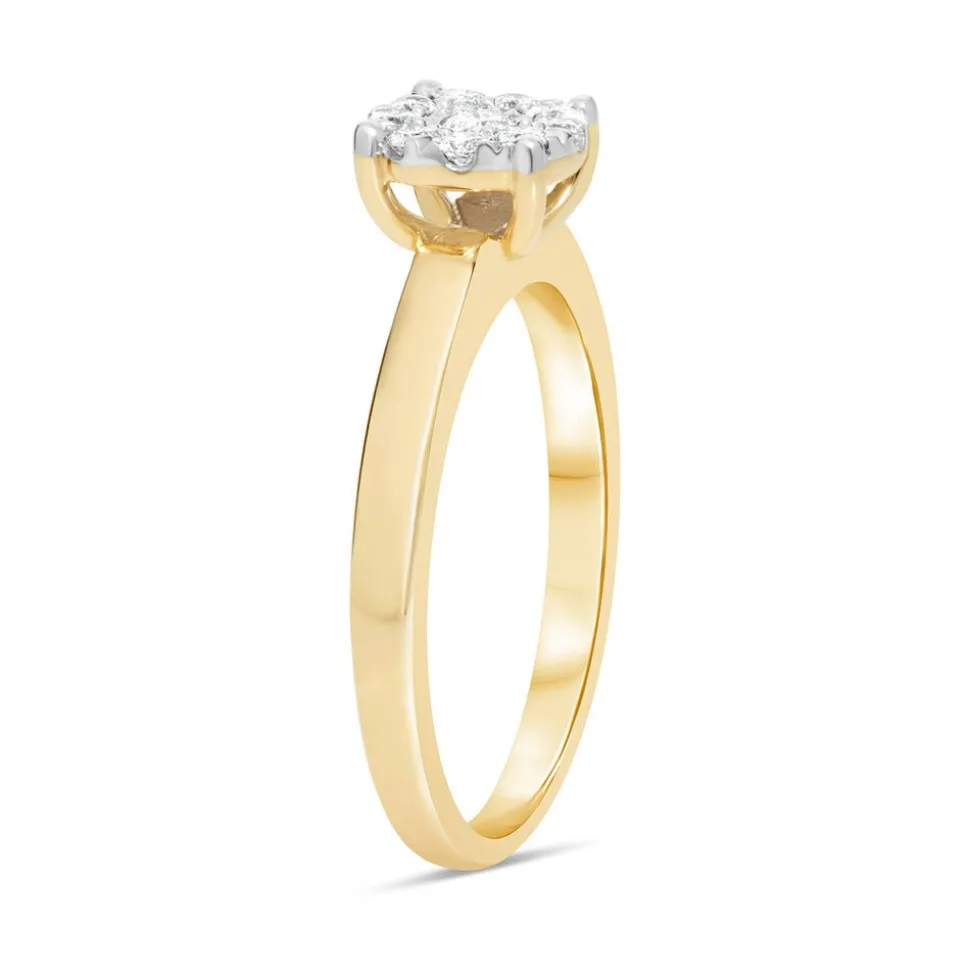 9ct Gold .22ct Round Cut Cluster Diamond Engagement Ring