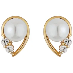 9ct gold freshwater cultured pearl and cubic zirconia stud earrings