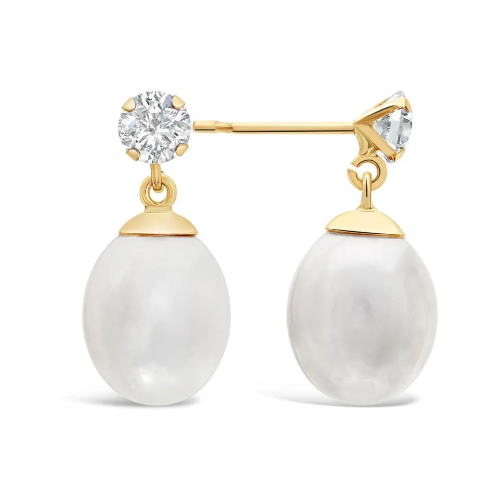 9ct Gold Freshwater Pearl and Cubic Zirconia Earrings