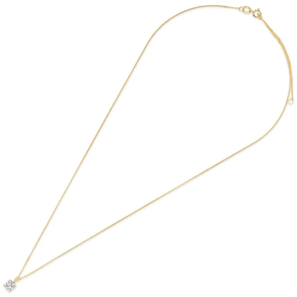 9ct Gold 4mm Four Claw Cubic Zirconia Set Pendant (Chain Included)