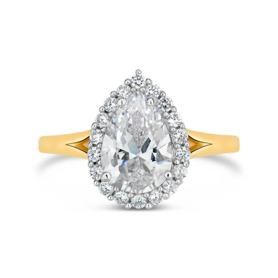 9ct Gold Pear Halo Cubic Zirconia Ring