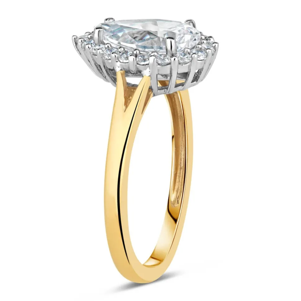 9ct Gold Pear Halo Cubic Zirconia Ring