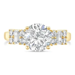9ct Gold Round Brilliant and Baguette Cubic Zirconia Ring